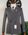 ROMASTER Men's Dark Grey Pinstripe Slim-Fit Double-Breasted Suit - 2