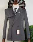 ROMASTER Men's Dark Grey Pinstripe Slim-Fit Double-Breasted Suit - 3