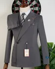 ROMASTER Men's Dark Grey Pinstripe Slim-Fit Double-Breasted Suit - 4