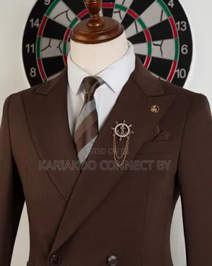 Men's ROMASTER Classic Dark Brown Pinstripe Double-Breasted Suit