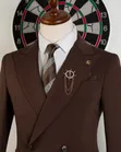 Men's ROMASTER Classic Dark Brown Pinstripe Double-Breasted Suit - 1