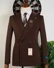 Men's ROMASTER Classic Dark Brown Pinstripe Double-Breasted Suit - 2