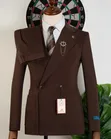 Men's ROMASTER Classic Dark Brown Pinstripe Double-Breasted Suit - 3