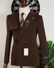 Men's ROMASTER Classic Dark Brown Pinstripe Double-Breasted Suit - 4