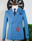 Men's ROMASTER Royal Sky Blue Double-Breasted Suit - 2