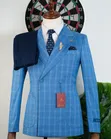 Men's ROMASTER Royal Sky Blue Double-Breasted Suit - 3