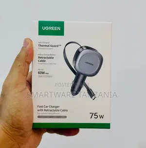UGREEN 60W PD 3.0 Fast Car Charger with Retractable USB-C/USB-A Cable