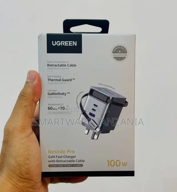 UGREEN Nexode Pro 100W GaN Fast Charger with Retractable Cable - 1