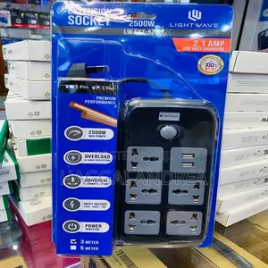 Lightwave 52U Power Extension - 5 Sockets, 3m Cable, 2 USB Ports