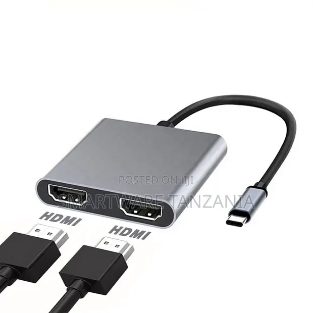 Adapta ya USB-C Kwenda HDMI Mbili 4K@60Hz, USB 3.0, Aluminiamu - 1