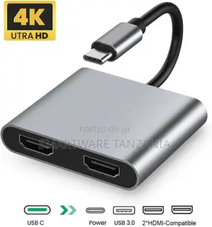 USB-C to Dual HDMI Adapter 4K@60Hz, USB 3.0, Aluminum