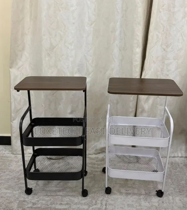 3-Tier Rolling Utility Cart with Wooden Top - 1