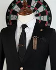 Executive Black Slim Fit 3-Piece Suit with Gold Button - 1