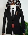 Executive Black Slim Fit 3-Piece Suit with Gold Button - 2