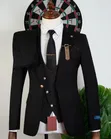Executive Black Slim Fit 3-Piece Suit with Gold Button - 3
