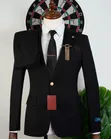 Executive Black Slim Fit 3-Piece Suit with Gold Button - 5