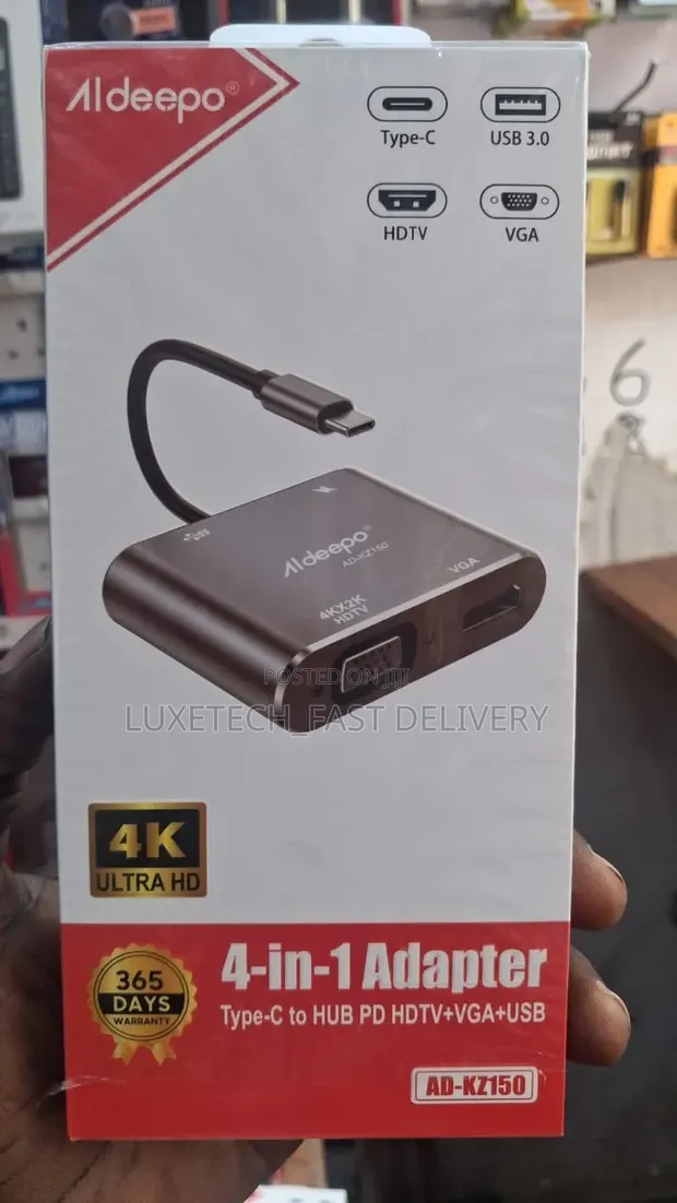 Aldeepo 4-in-1 USB-C Hub Adapter - HDMI, VGA, USB 3.0, PD Charging - 1