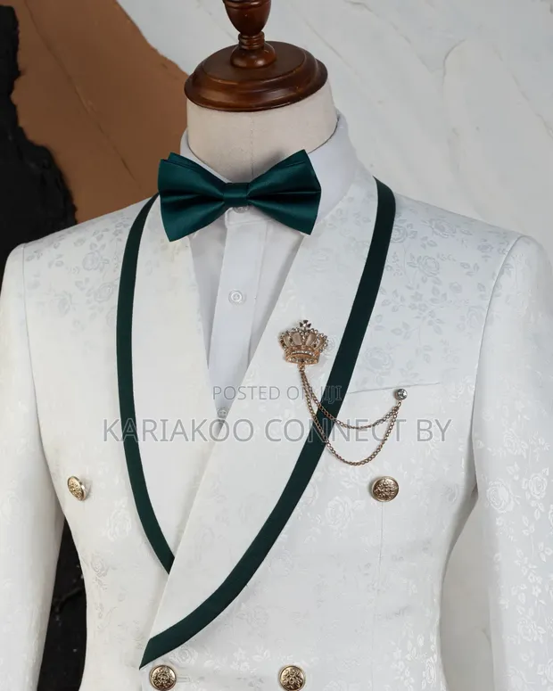 Carlos Cardini Royal White & Emerald Green Tuxedo Suit - 1