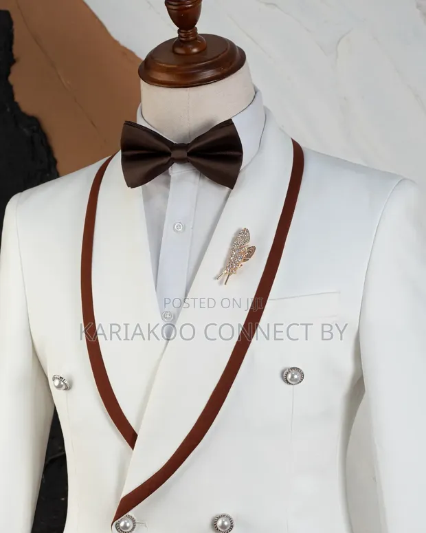 Carlos Cardini Off-White & Chocolate Brown Tuxedo Suit - 1
