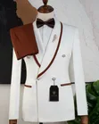 Carlos Cardini Off-White & Chocolate Brown Tuxedo Suit - 2