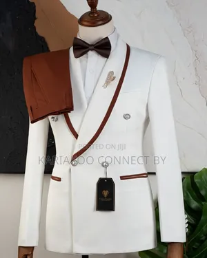 Carlos Cardini Off-White & Chocolate Brown Tuxedo Suit