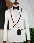 Carlos Cardini Off-White & Chocolate Brown Tuxedo Suit - 4