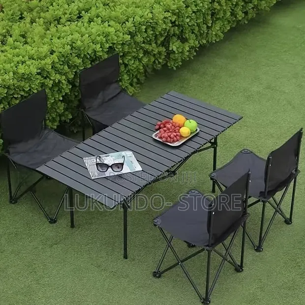 Foldable Outdoor Table and 4 Chairs - Portable for Camping - 1