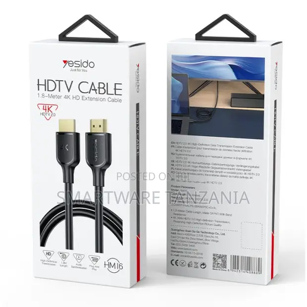 Yesido 1.8m HDMI 2.0 HD Cable with Gold-Plated Connectors - 1