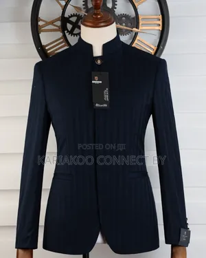 Men's Premium Navy Blue Marshalino Mandarin Suit