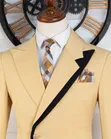 Premium Cream Yellow Contrast Men's Suit - Marshalind - 1