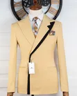 Premium Cream Yellow Contrast Men's Suit - Marshalind - 2
