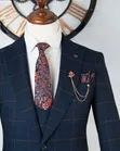 Luxury Navy Blue Brown Check 3-Piece Suit - MARSHALIND - 1