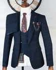Luxury Navy Blue Brown Check 3-Piece Suit - MARSHALIND - 3