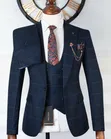 Luxury Navy Blue Brown Check 3-Piece Suit - MARSHALIND - 4
