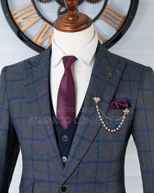 Exclusive Grey Plaid Navy 3-Piece Suit by Marshalind - 1