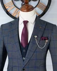 Exclusive Grey Plaid Navy 3-Piece Suit by Marshalind - 1