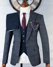 Exclusive Grey Plaid Navy 3-Piece Suit by Marshalind - 2