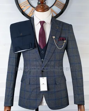 Exclusive Grey Plaid Navy 3-Piece Suit by Marshalind