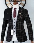 Executive Black Grid Check Suit with Light Grey Vest - 2