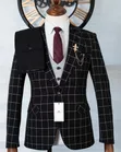Executive Black Grid Check Suit with Light Grey Vest - 3