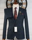 Exclusive Navy Blue Gold Check 3-Piece Suit - 3