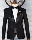 Exclusive Black Textured Tuxedo 3-Piece Slim Suit - 2