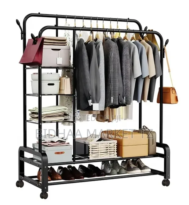 Home Garment Rack with Shelves - Clothes Coat Hanger - 1