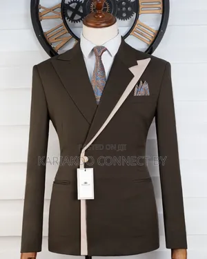 Men's Modern Dark Brown & Beige Asymmetrical Suit Set