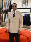 Men's Ricardo Beige Textured Double-Breasted Slim Fit Suit - 4