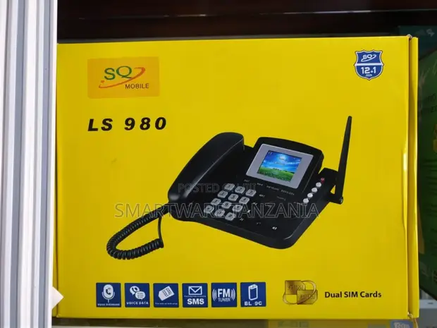 SQ LS-980 Dual SIM GSM Wireless Landline Desktop Phone - Black - 1
