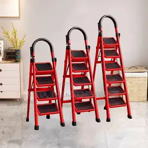 Foldable Steel Ladder, 6 Steps, Anti-Slip Pedals, Tool Tray