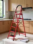 Foldable Steel Ladder, 6 Steps, Anti-Slip Pedals, Tool Tray - 5