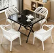 Square Folding Dining Table and Chair Set - 1