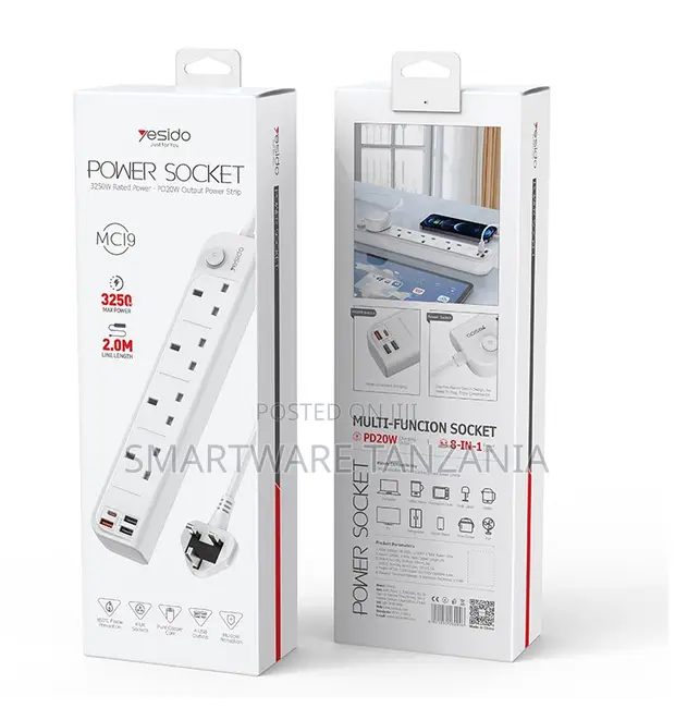 Yesido Multi-Function Power Socket with 8 Outlets, 3250W, 2M - 1